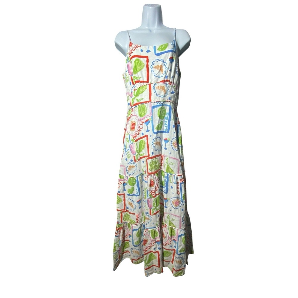 Cynthia Rowley Multicolor Girl's Brunch Print Maxi Dress Linen Womens Size Small
